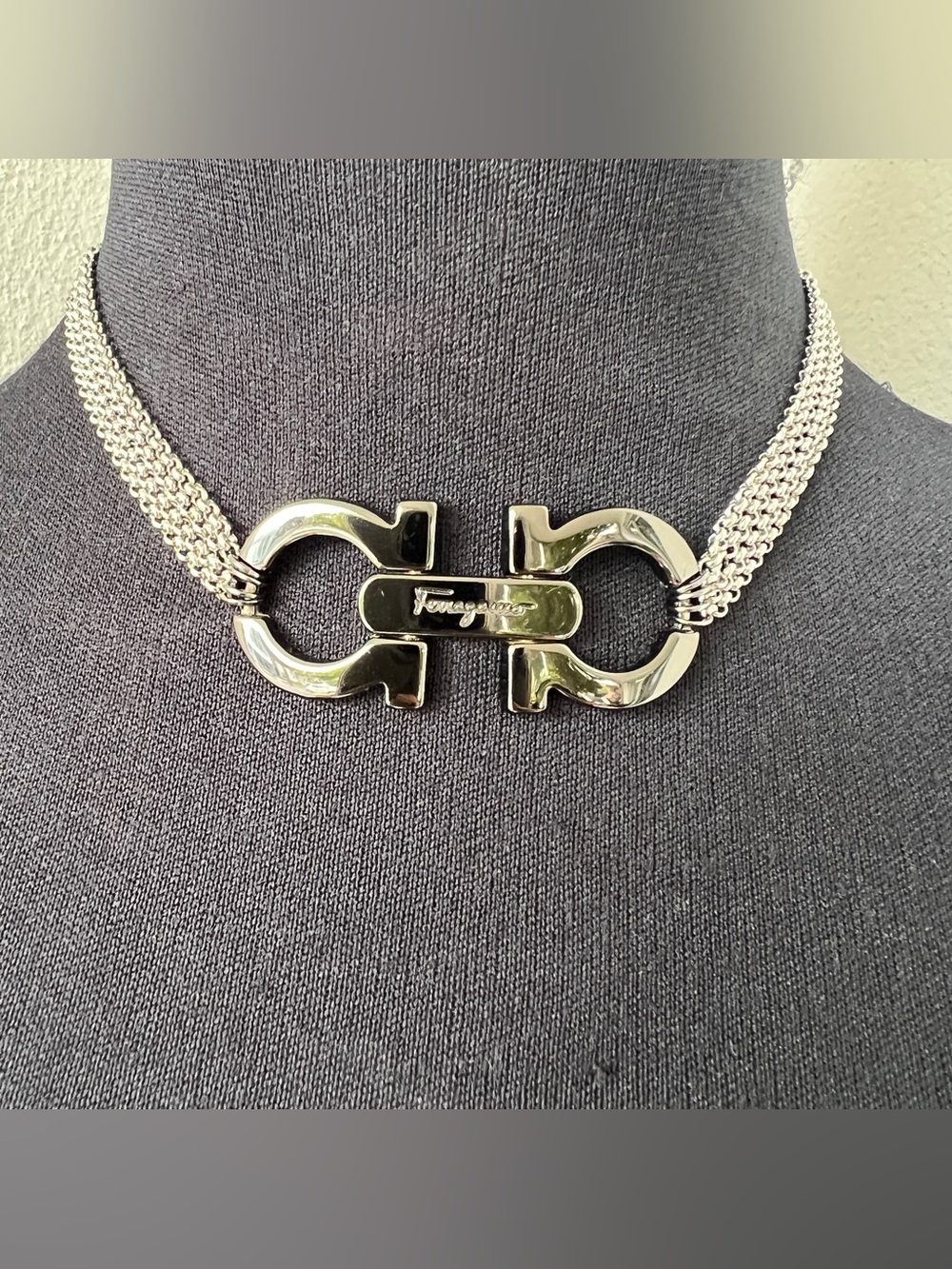 Ferragamo Gunmetal Hardware Necklace | 14.5” Choker - Picture 4 of 8